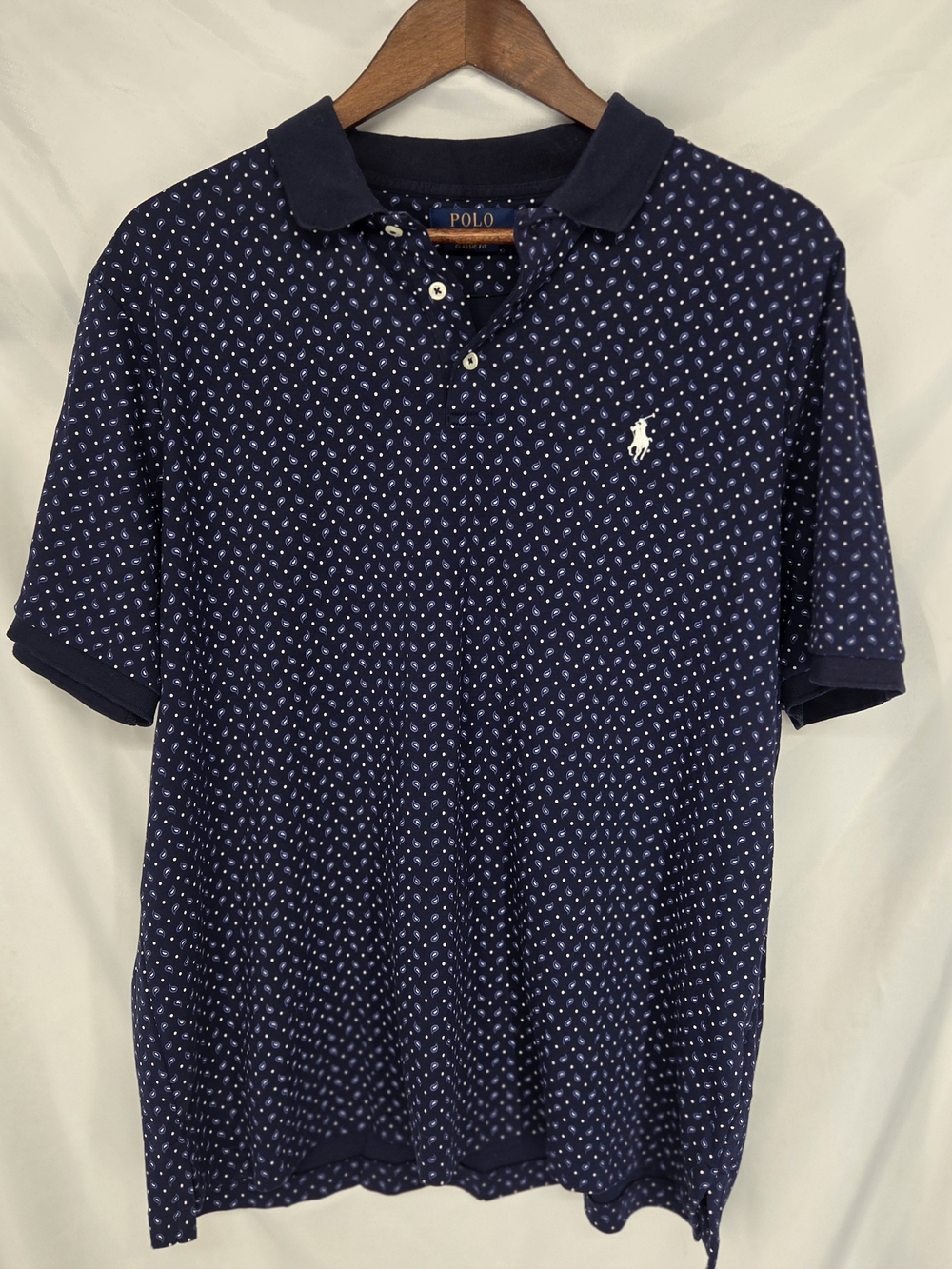 Polo Ralph Lauren Navy Paisley Polka Dot Short Sleeve Polo Shirt L
